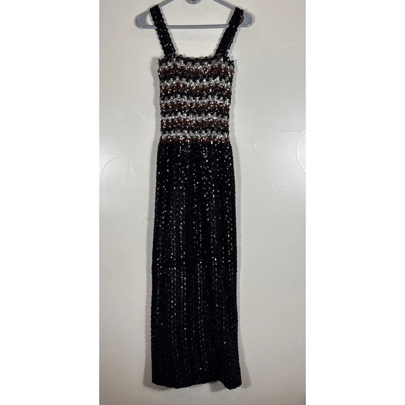 Dresses & Skirts - Vintage Y2K Black Brown Crochet Full Sequin Dress Whimsigoth Paper Tag 9/10